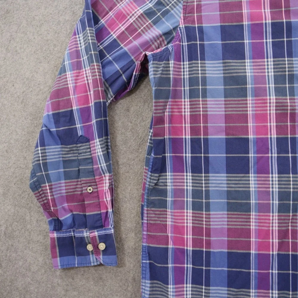 Banana Republic Shirt Mens Extra Large Purple Blue Plaid Camden Long Sleeve